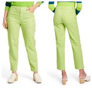 Victor Glemaud LIMITED EDITION Lime Green Pinstripe High Rise Straight Leg Jeans